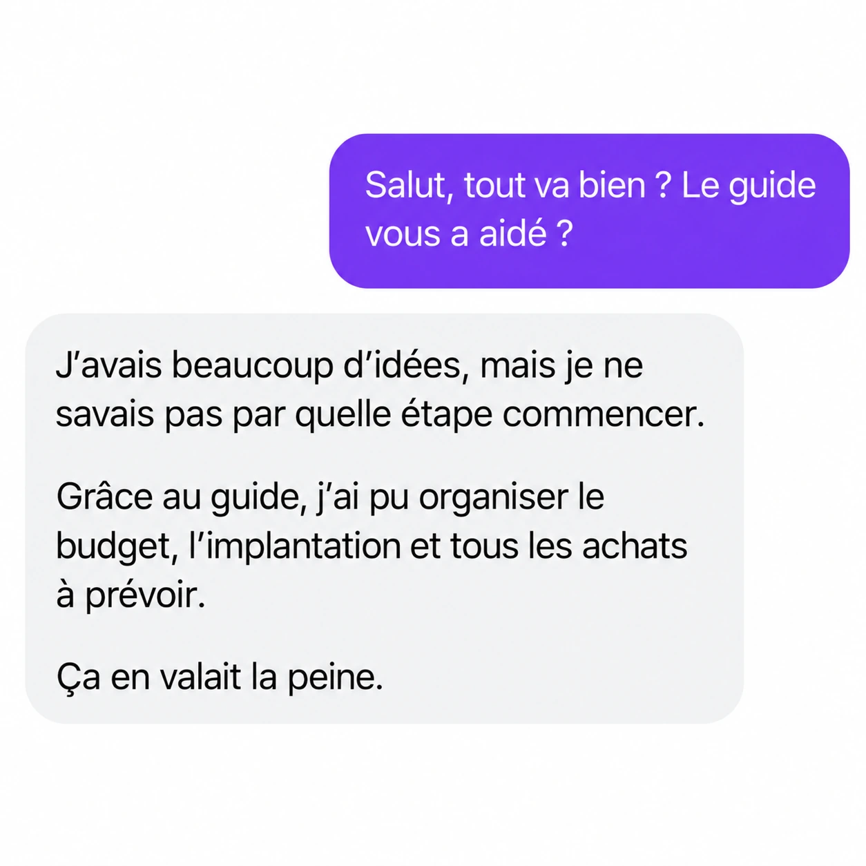 Avis client sur l’organisation du budget et de l’implantation