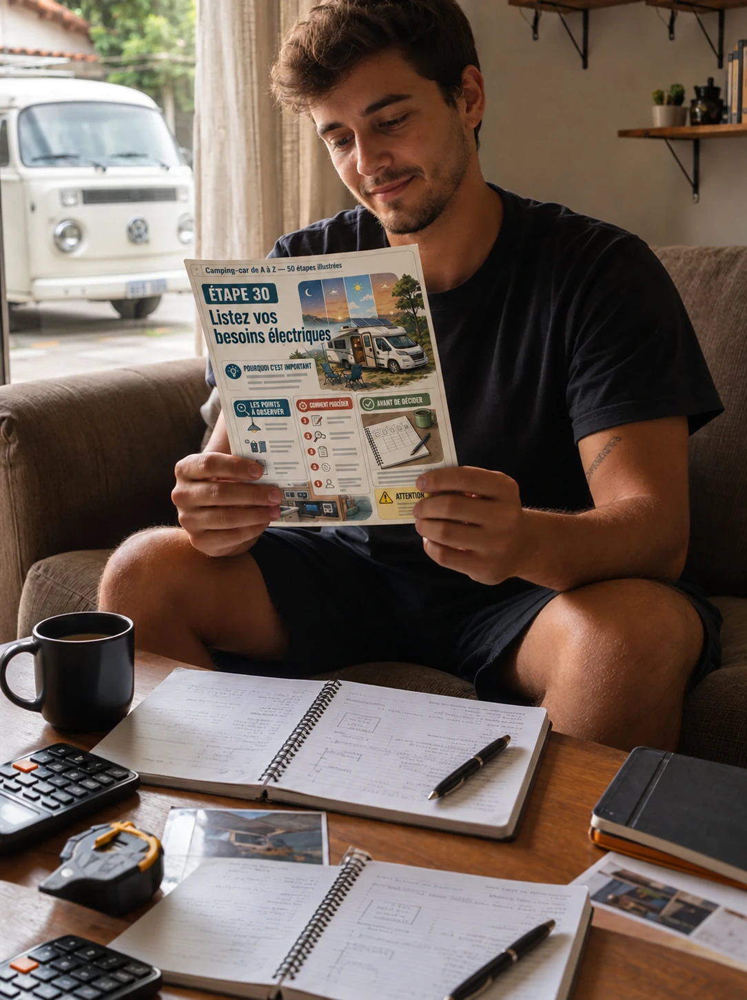 Homme consultant le guide des besoins électriques